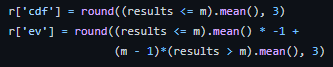 Equations to calculate CDF and EV value written in code